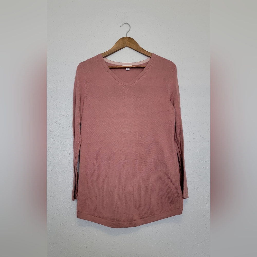 J. Jill Dusty Rose V-Neck Long Sleeve Top